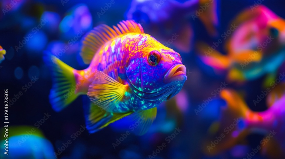 Vibrant Colorful Fish in Underwater Aquarium Setting Vibrant Colorful Fish in Underwater Aquarium Setting
