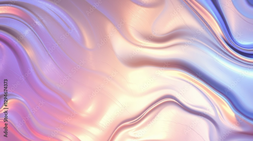 Obraz premium Dreamy pearl, pink, and blue waves create a soft, elegant background with flowing, iridescent folds.