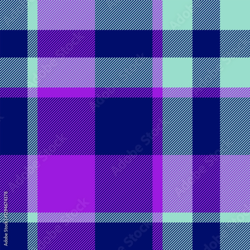 Argyle tartan textile fabric, seasonal vector seamless pattern. Platform texture background plaid check in blue and teal colors.