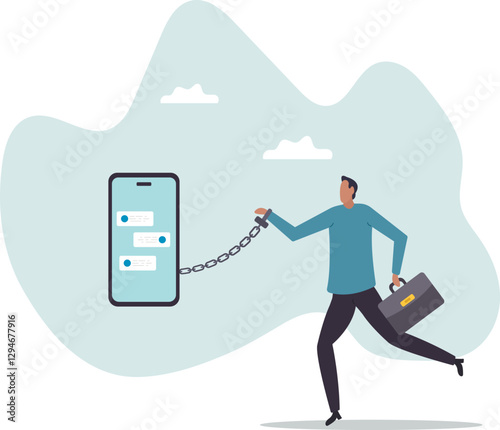 Nomophobia or no mobile phone phobia, smartphone and social media addicted or fear of missing out .business concept.flat character.