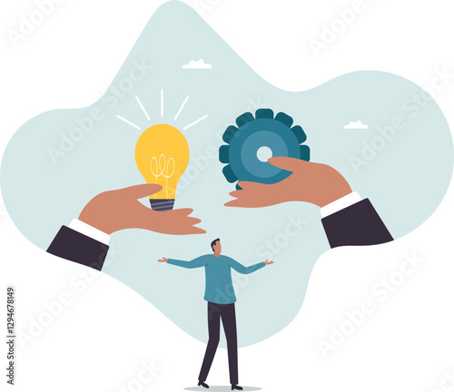 Implement business idea, development process or project implementation, new innovation, optimization or solution.business concept.flat character.