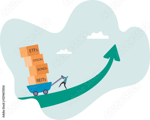 Investment assets or financial products for diversify portfolio, wealth management and asset allocation.business concept.flat character.