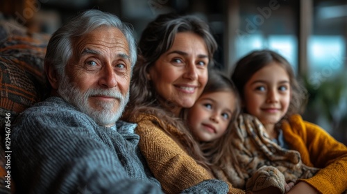 Multigenerational Family Gathering in a Cozy Living Room. Generative AI