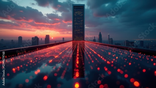Server tower stands at the center of radiating real-time analytics, harnessing streaming data flows for machine learning tasks.