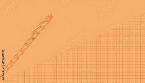pencil drawing of a Pen on orange background - background for notebook or workbook cover
