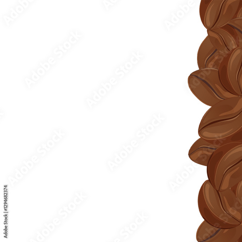 Minimalist design with a white background, adorned on the right side with rich brown coffee beans. Vector illustration of a coffee bean frame. Coffee design
