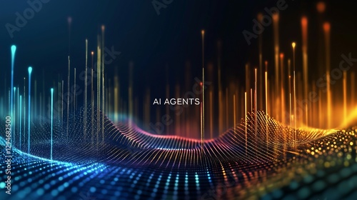 The text AI agent on a neon cyberspace background symbolizing agentic autonomy and future autonomous assistants using AGI technology to advance human and bot collaboration in business