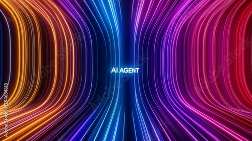The text AI agent on a neon cyberspace background symbolizing agentic autonomy and future autonomous assistants using AGI technology to advance human and bot collaboration in business