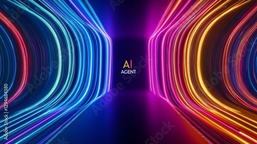 The text AI agent on a neon cyberspace background symbolizing agentic autonomy and future autonomous assistants using AGI technology to advance human and bot collaboration in business