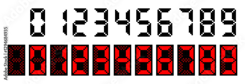 Digital numbers in retro 8-bit pixel art style