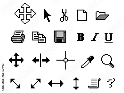Miscellaneous retro computer icons in 8-bit pixel art style