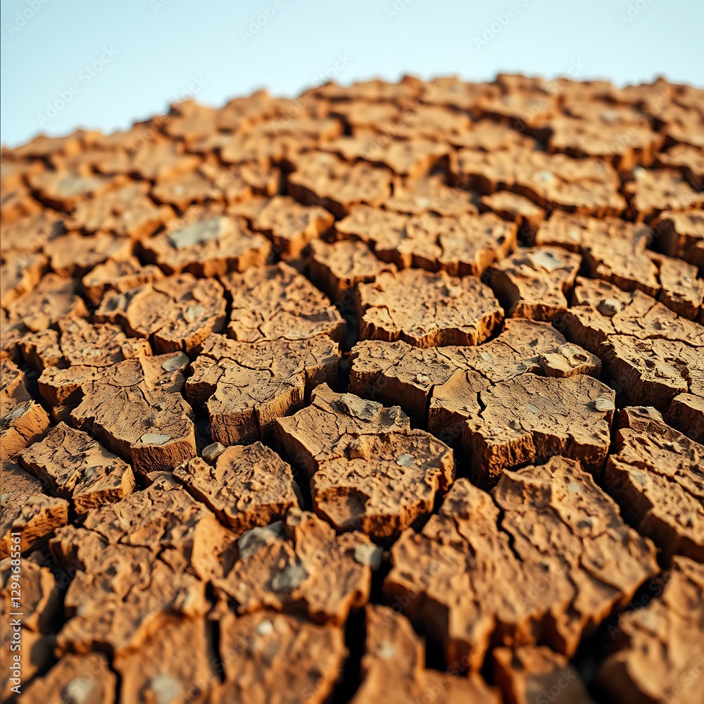 Fototapeta premium Cracked dry earth texture with deep fissures and natural patterns.