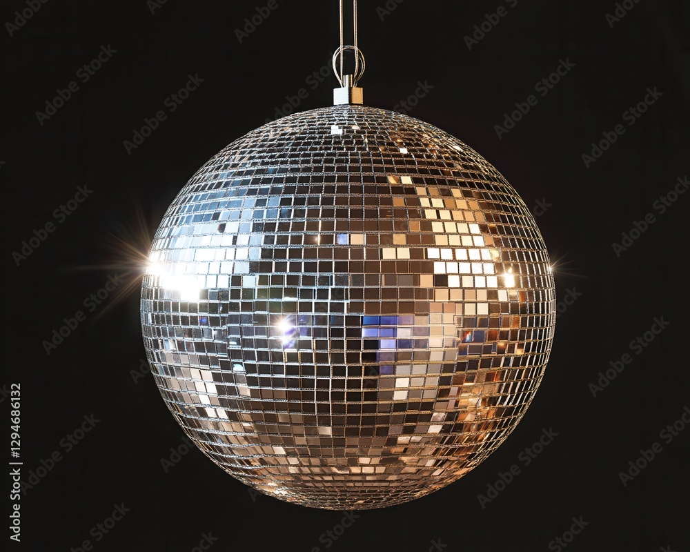 Obraz premium Shimmering Silver Disco Sphere Isolated on Black Background for Ultimate Nightlife Vibes