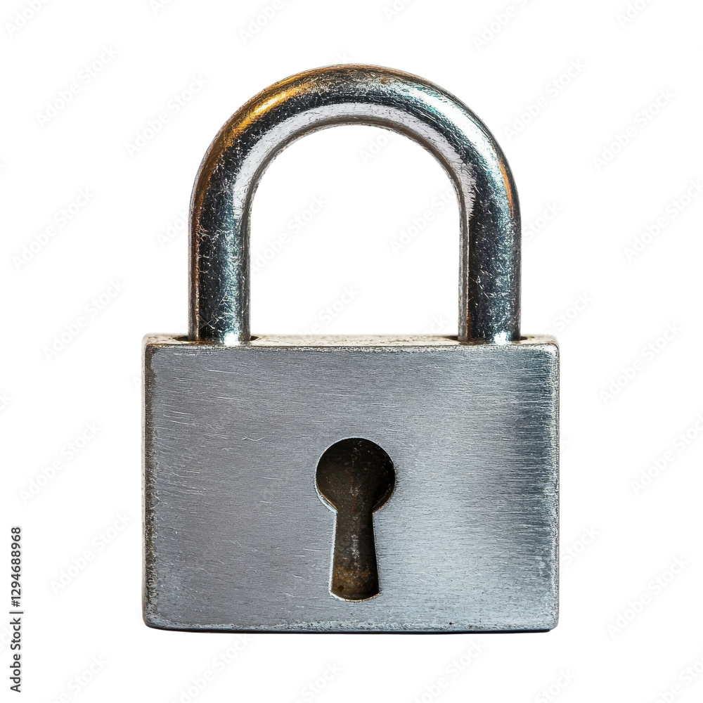 Fototapeta premium Silver Padlock on Vintage Door on transparent background.