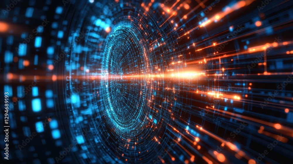 Exploring abstract digital data flow in a futuristic tech space Exploring abstract digital data flow in a futuristic tech space