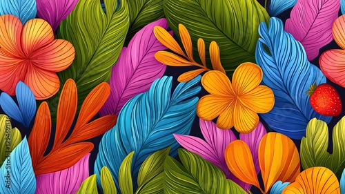 Wallpaper Mural Summer Decor, Summer graphic design, Pattern Art, vibrant summer vector pattern with abstract tropical elements and playful design, Minimal pastel of a summer pattern with abstract tropical elements Torontodigital.ca