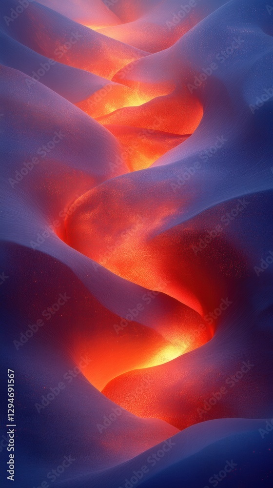 Glowing Lava Flow Through Snowy Landscape Under Starry Sky Glowing Lava Flow Through Snowy Landscape Under Starry Sky