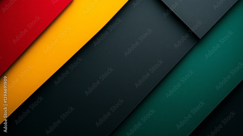 Fototapeta premium Bold colors of red, yellow, green, and black intertwine in a dynamic arrangement, inspiring creativity and innovation in a studio setting under soft lighting