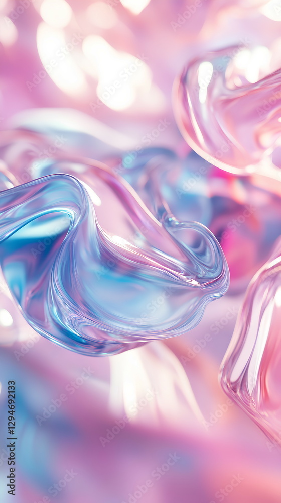 Abstract background with a glossy surface. The colors is light blue and pink shades. These 3d figures make a trendy and creative composition, perfect for use as a design element, wallpaper, or backdro Abstract background with a glossy surface. The colors is light blue and pink shades. These 3d figures make a trendy and creative composition, perfect for use as a design element, wallpaper, or backdro