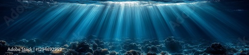 Sunlit Underwater Scene with Rays of Light. Generative AI photo