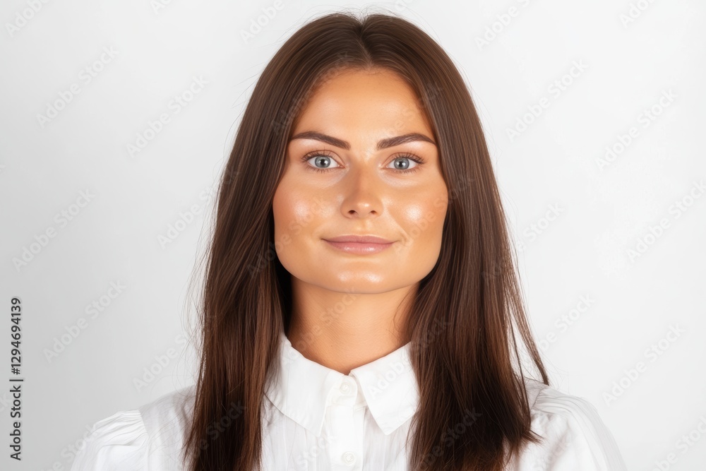 Confident businesswoman in a white shirt posing for a corporate portrait Confident businesswoman in a white shirt posing for a corporate portrait