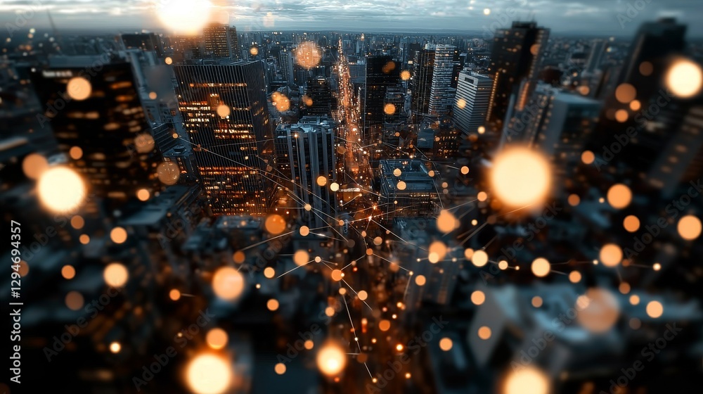 Obraz premium The concept of a smart city and communication network incorporates 5G and LPWA, or Low Power Wide Area, technologies for wireless communication