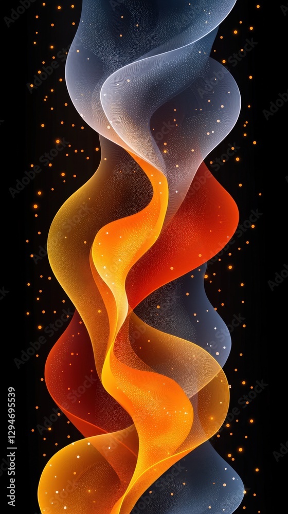 Naklejka premium Abstract Waves of Colorful Light and Sparkles on a Dark Background