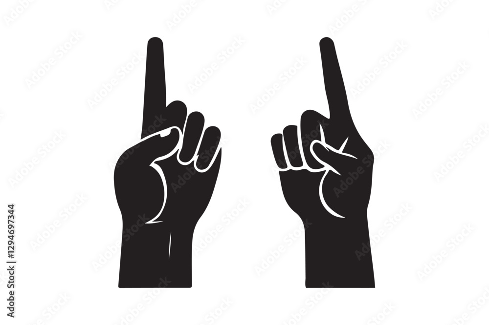 Minimalist Hand Gesture Silhouette with Pointing Finger Icon Minimalist Hand Gesture Silhouette with Pointing Finger Icon