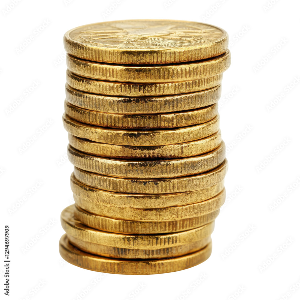 Gold Coin Stack Side View on transparent background.