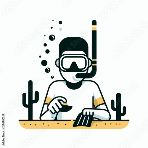 vector illustration of people snorkeling on the beach