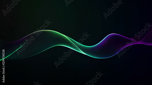 Trendy neon lights over black background for a cool wallpaper. Smooth neon waves in green and pink, with no people and modern art concept.