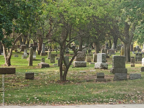 Gravestones in Naperville Cemetery, Illinois