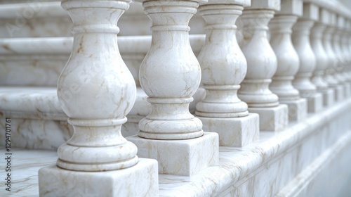 Marble balustrade staircase detail, exterior building, luxury