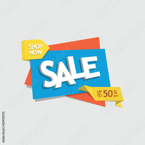 Offer sale discount tag with text reading shop now - vector eps8