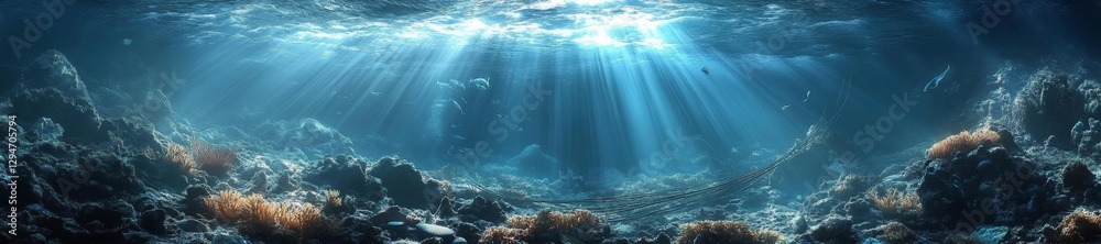 Obraz premium Underwater scene with light rays and marine life in a vibrant coral ecosystem. Generative AI
