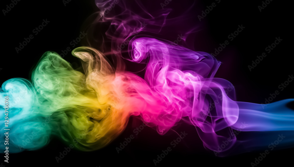 Fototapeta premium Vibrant Multicolored Smoke Swirls on Black Background