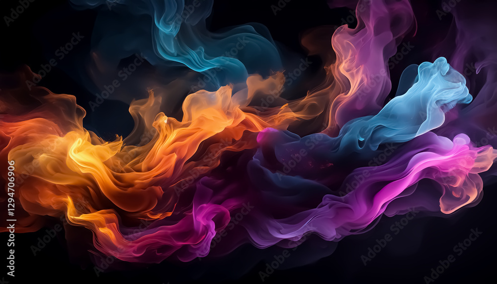 Fototapeta premium Vibrant Multicolored Smoke Swirls on Black Background