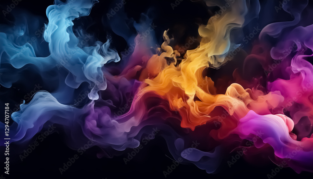 Obraz premium Vibrant Multicolored Smoke Swirls on Black Background