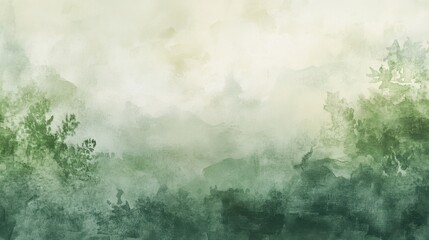Leinwandbilder Khaki A serene watercolor landscape featuring soft green hues and misty mountains, evoking tranquility and nature's beauty.  © Tom