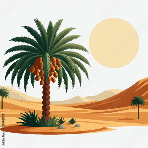 vector illustration of date palm trees in the desert