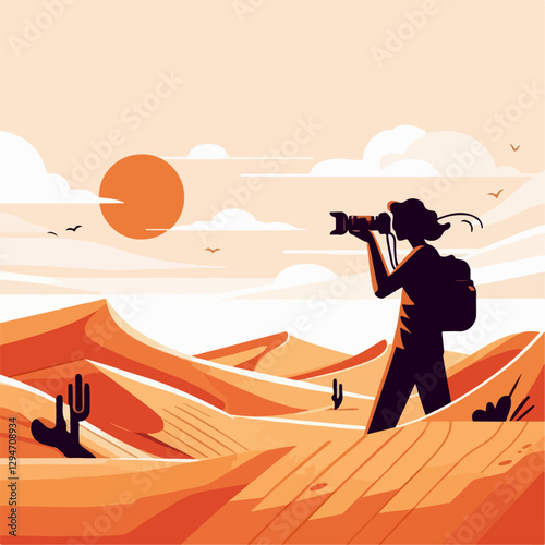 vector illustration of photographer in the desert
