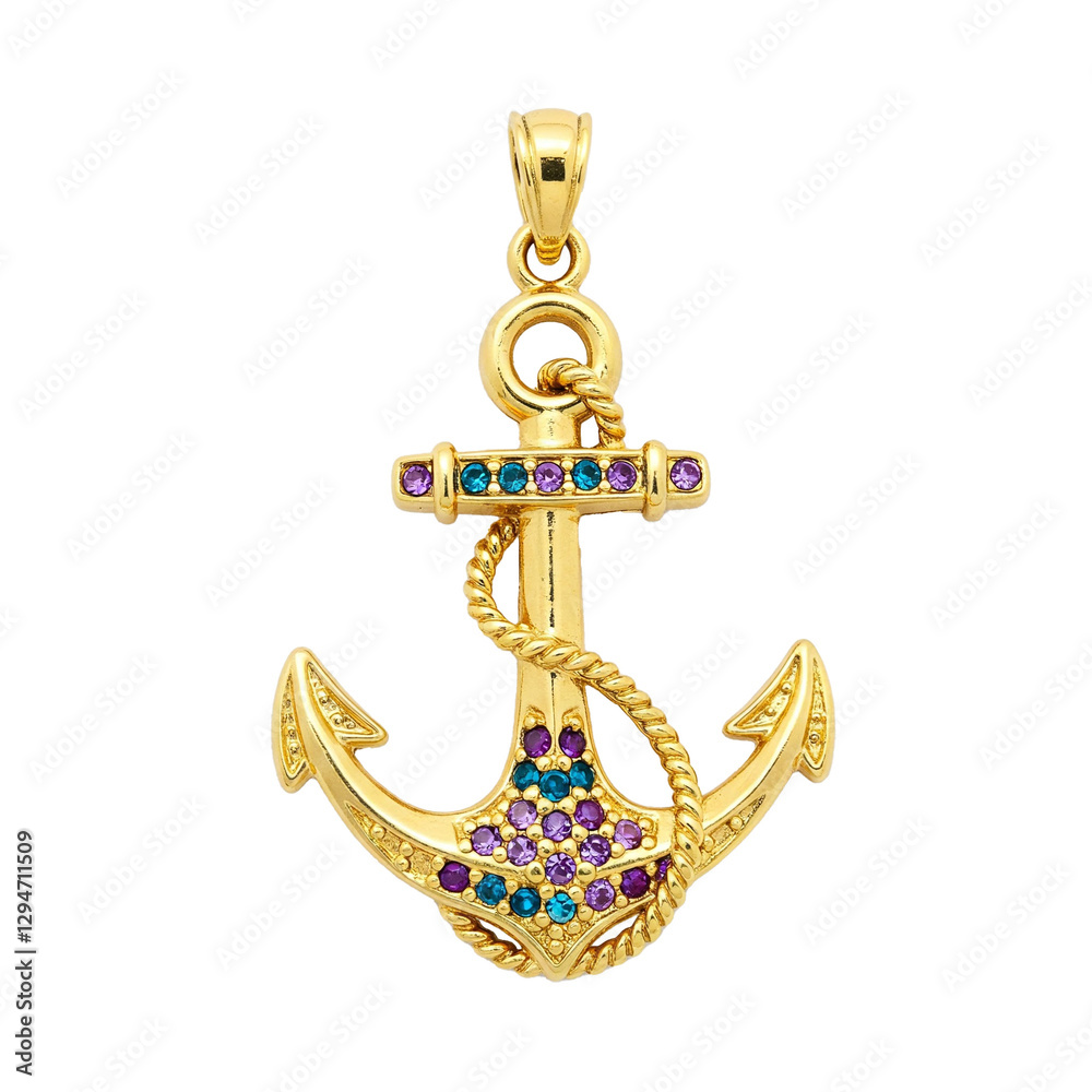 Obraz premium Gold Anchor Pendant – Elegant Maritime Symbol in Gold on a Transparent Background