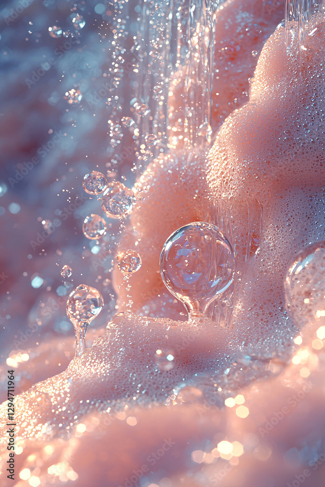 Fototapeta premium Pink and Purple Foam, Abstract Water Drops Background