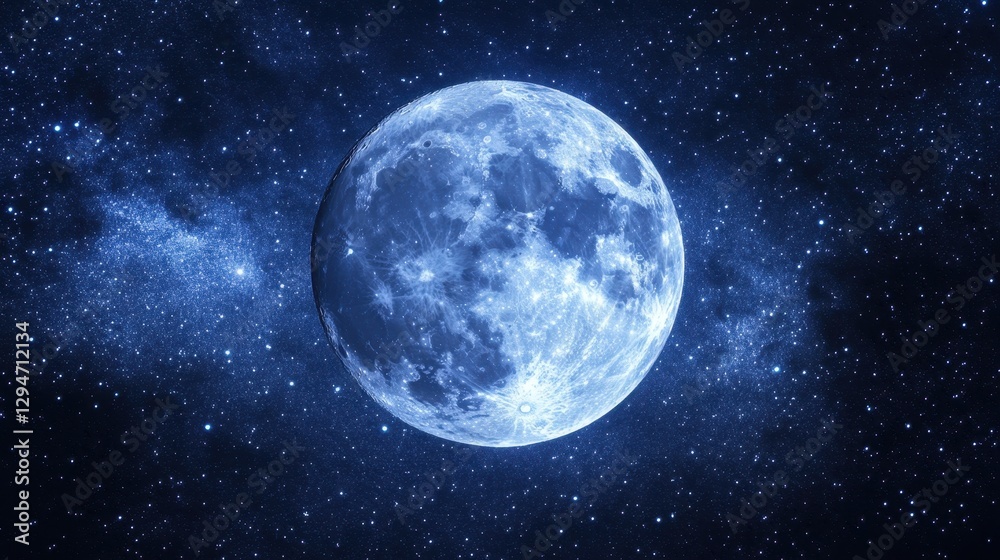 Obraz premium A stunning view of a bright blue moon surrounded by a star-filled night sky.