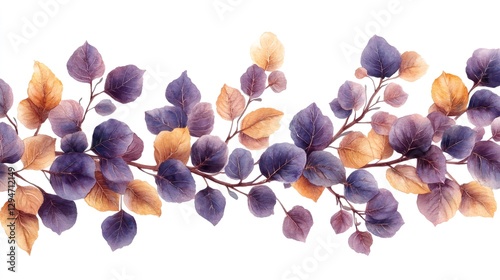 Seamless border of watercolor autumn aspen leaves creating a natural frame