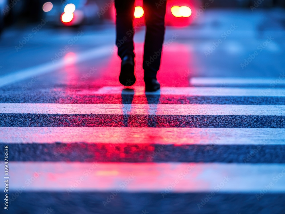 Fototapeta premium Night Pedestrian Crossing: Neon City Streets
