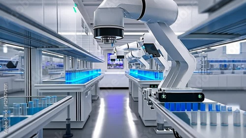 Wallpaper Mural Futuristic lab with robotic arms processing samples Torontodigital.ca