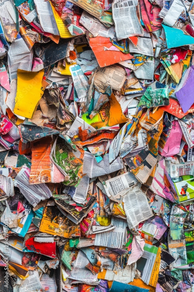 Fototapeta premium Torn paper pieces creating a colorful abstract view of recycled