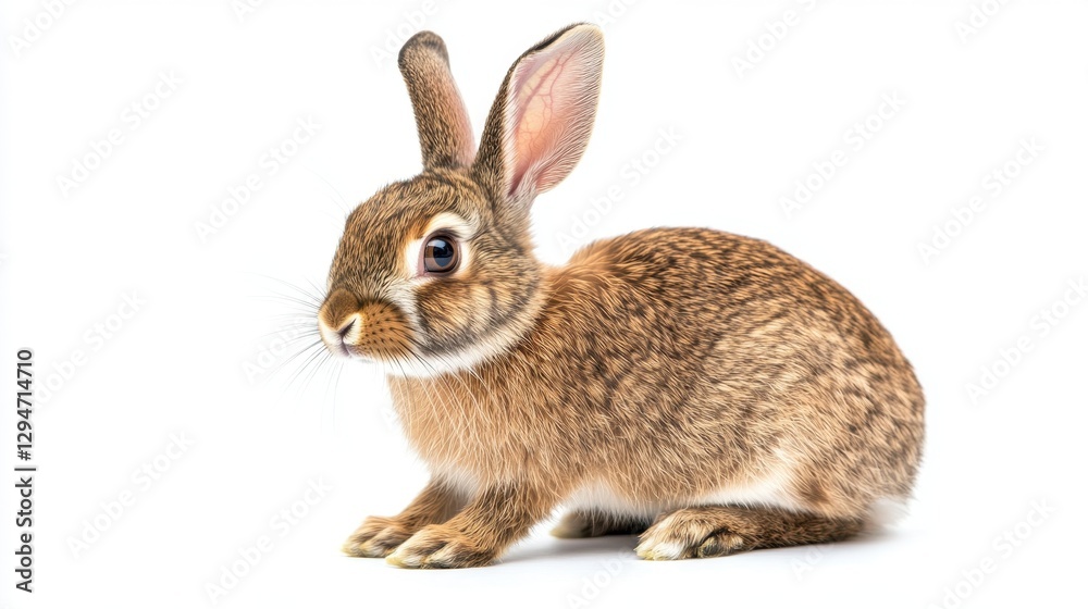 A cute brown rabbit sitting gracefully on a white background, showcasing its soft fur and large ears. A cute brown rabbit sitting gracefully on a white background, showcasing its soft fur and large ears.