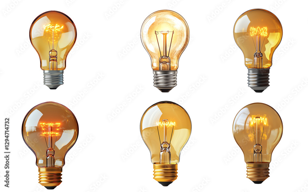 Set of Cartoon Light Bulbs Isolated on Transparent or White Background Set of Cartoon Light Bulbs Isolated on Transparent or White Background
